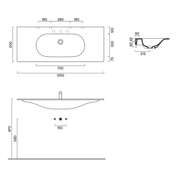 Catalano SFERA Раковина консоль 125x50, с 1 отв. под смеситель, покрытие Cataglaze+ , цвет Cemento Satinato 