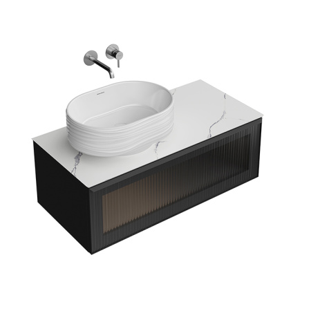 Kerama Marazzi ICONICO Тумба подвесная 100 см. фронт. рифленое стекло, 1 ящик, черная (Цена по АКЦИИ) 