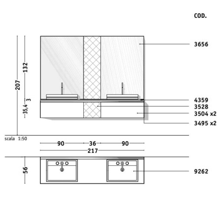 VITAGE milldue edition Four Seasons Тумба под раковину 900х555х354 мм., 1 ящик, профиль сталь, цвет глянцевый шпон Ebano 