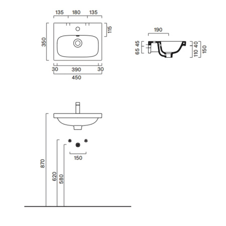 Catalano ALVEA Раковина 45x35, с 1 отв. под смеситель, покрытие Cataglaze+, цвет белый глянцевый 