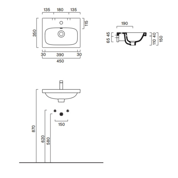 Catalano ALVEA Раковина 45x35, с 1 отв. под смеситель, покрытие Cataglaze+, цвет белый глянцевый 