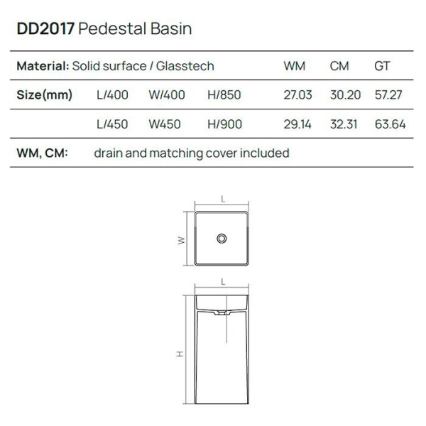 DEA DESIGN Washbasins Раковина напольная 40x40xh85 см, материал: Solid Surface искуственный камень, цвет: Black №16 