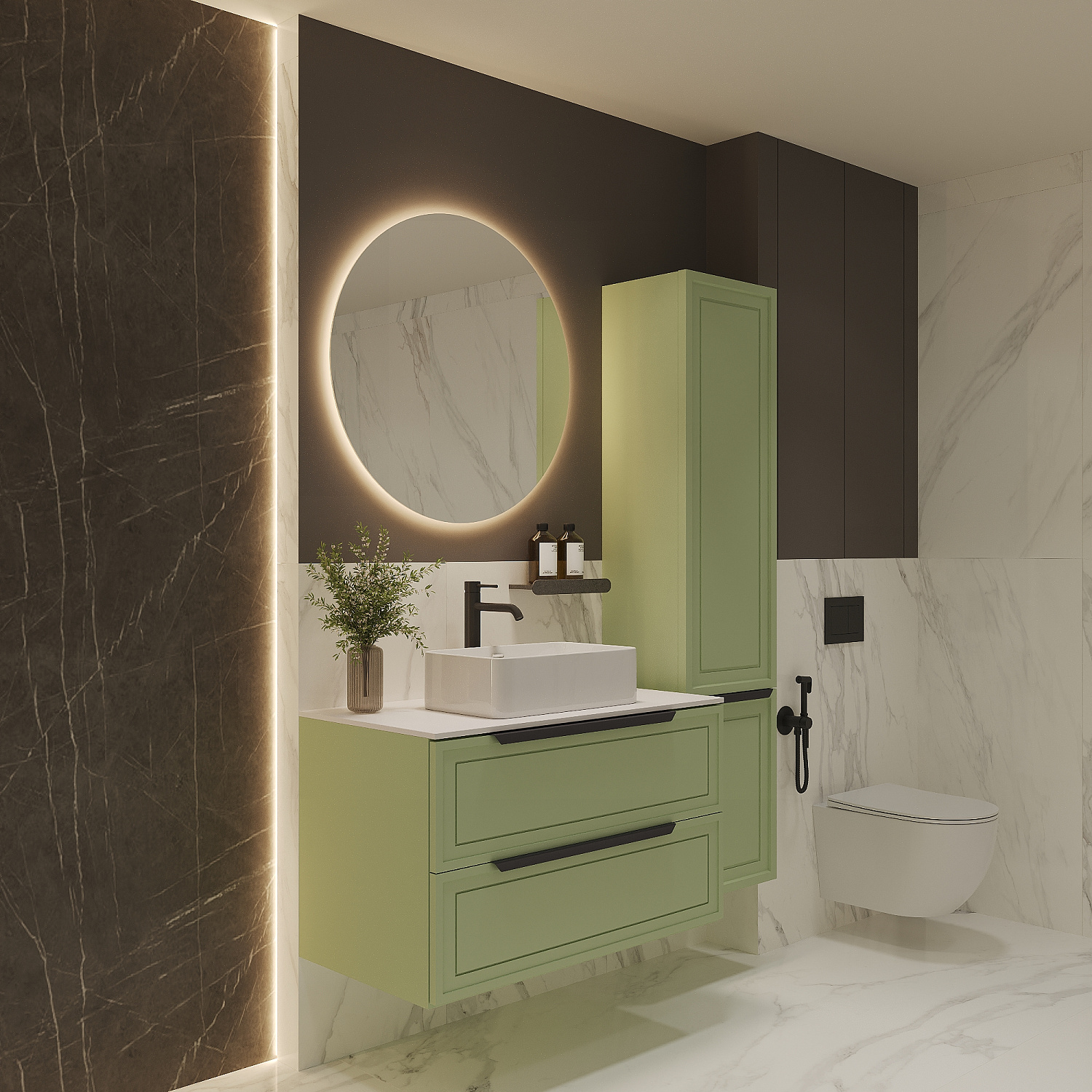 Тумба со столешницей Севилья, Фисташковый / Столешница компакт-плита, Белая