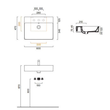 Catalano PREMIUM Раковина 60x47, без отв. под смеситель, покрытие Cataglaze+, цвет черный матовый 