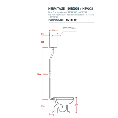Artceram HERMITAGE Унитаз приставной слив в стену, 36х55, с крепежом в комплекте, цвет белый 