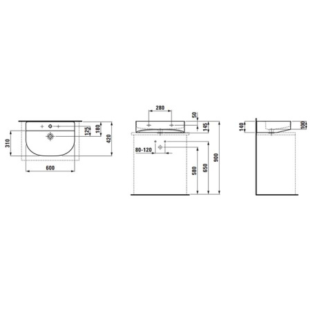 Laufen Sonar SONAR раковина для установки на поверхность 600x420x140 мм, отверстие для смесителя по центру, цвет: белый 