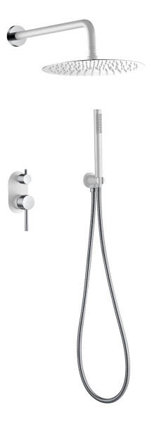 Смеситель встроенный + верхний+ ручной душ Uno. Белый Хром 