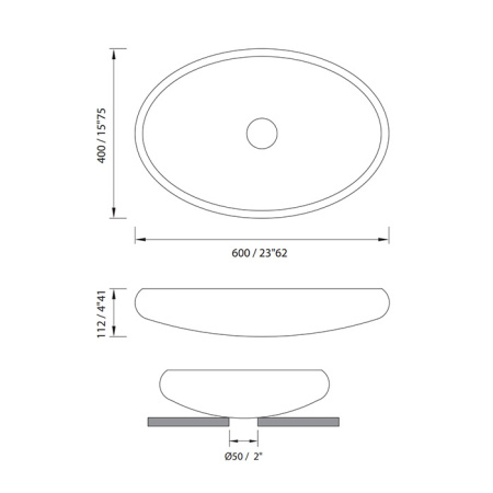MOMA RUBY Раковина 600х400 мм., для установки на столешницу, с донным клапаном, цвет белый матовый 