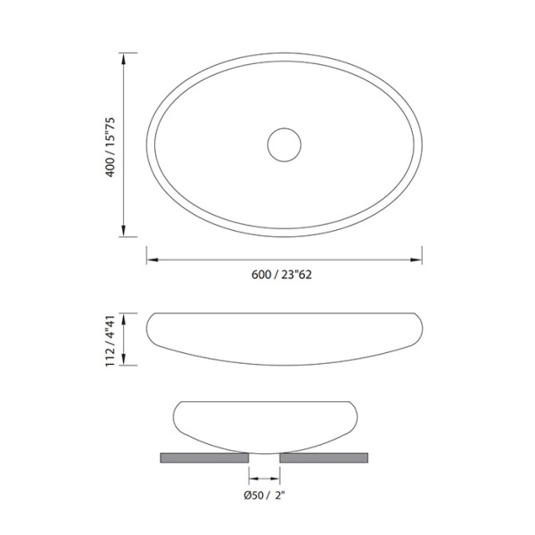 MOMA RUBY Раковина 600х400 мм., для установки на столешницу, с донным клапаном, цвет белый матовый 