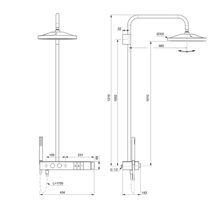 Ideal Standard Ceratherm Solos Душевая стойка, термостат, верхний душ 30см, руч.душ 13см, шланг 175см, цвет: хром 