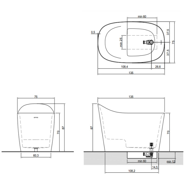 ANTONIO LUPI MASTELLO Ванна отдельностоящая 1350х750х870 мм, с нажимн донным клап, сифоном и гибким шлангом, Flumood, внешн окраска Lambretta goffrato 