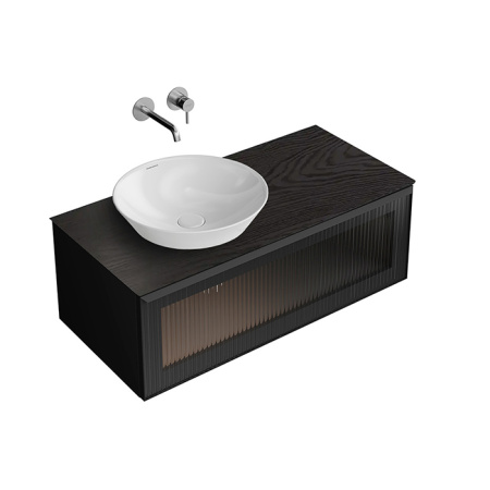 Kerama Marazzi ICONICO Тумба подвесная 100 см. фронт. рифленое стекло, 1 ящик, черная (Цена по АКЦИИ) 