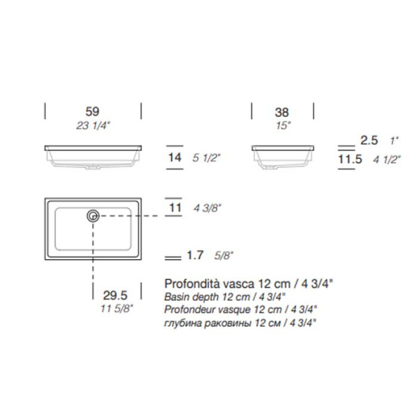 MILLDUE  Раковина  SKA встраиваемая сверху  из CERAMILUX ,59х38х2,5 см, без отв для смесителя, цвет белый матовый 