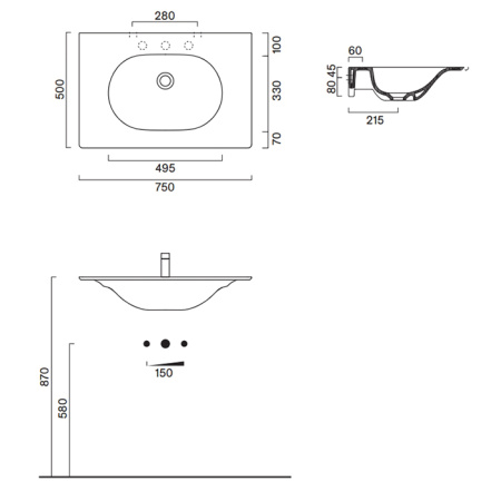 Catalano SFERA Раковина консоль 75x50, без отв. под смеситель, покрытие Cataglaze+, цвет белый матовый 