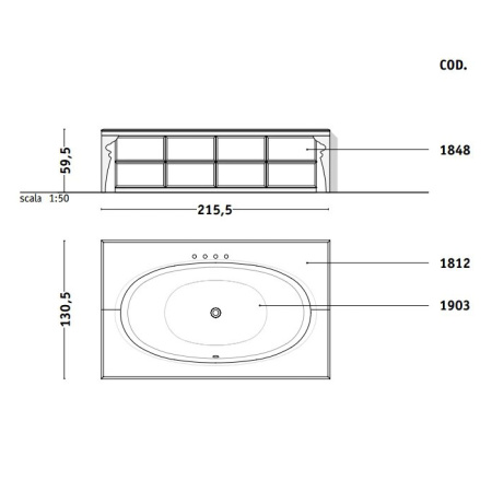 VITAGE milldue edition Ванна 1900х1000 мм., стальная, подача воды из водослива, в комплекте с сифоном и стоком, цвет белый 