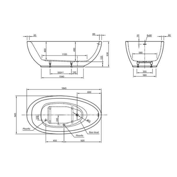 KNIEF Слив перелив с системой Click-Clack, с гибким шлангом и горизонтальным отводом, цвет хром (смонтирован на ванне) 