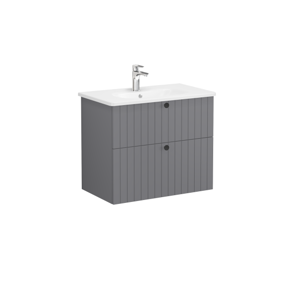 Тумба Root Groove 80 см с круглой раковиной, 2 ящика, матовый серый 