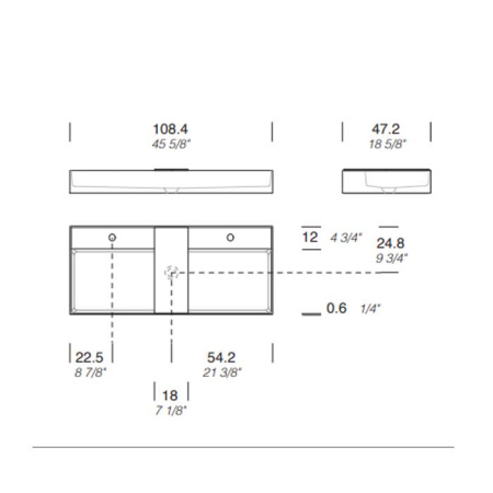 MILLDUE  Раковина  MAN 108 накладная из CRISTALPLANT ,108,4х47,2 см, с 2 отв для смесителя, цвет белый матовый 