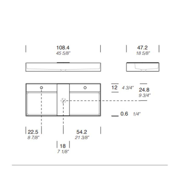 MILLDUE  Раковина  MAN 108 накладная из CRISTALPLANT ,108,4х47,2 см, с 2 отв для смесителя, цвет белый матовый 