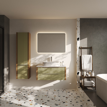 Тумба со столешницей Валенсия, Зеленый тростник/Столешница компакт-плита, Белая 