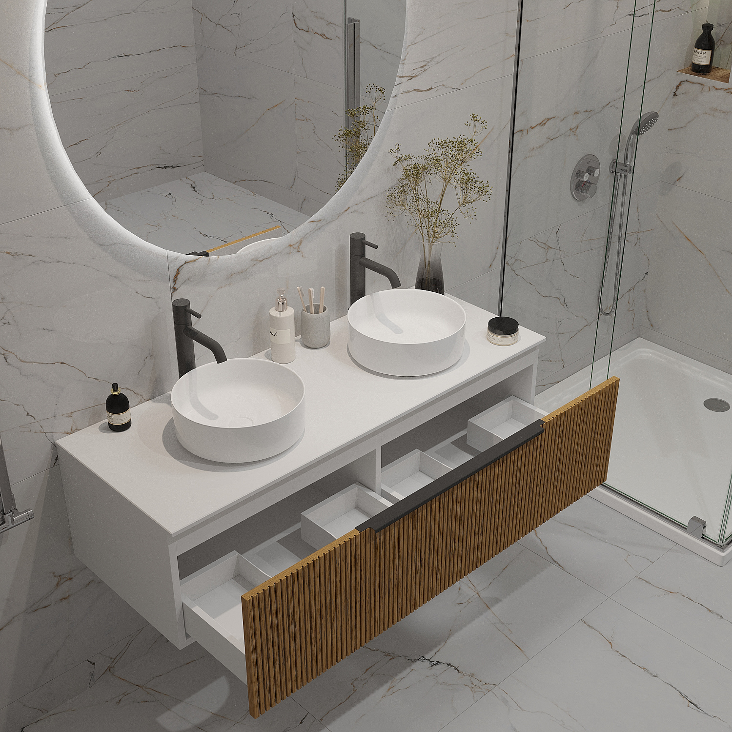 Тумба под раковину/столешницу Кито, Белый/Тростник 120