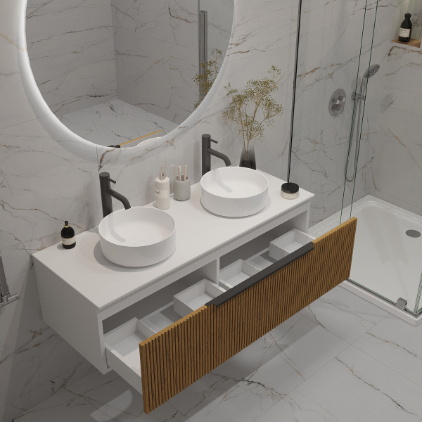 Тумба под раковину/столешницу Кито, Белый/Тростник 120 