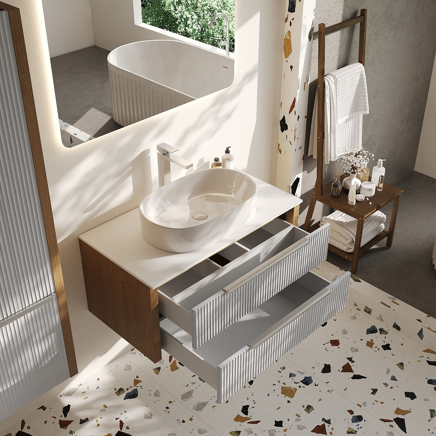 Тумба со столешницей Валенсия, Камень /Столешница компакт-плита, Белая