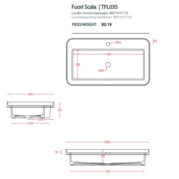 Artceram FUORI SCALA Раковина встраиваемая 80х45 см, 1 отверстие, цвет verde salvia 