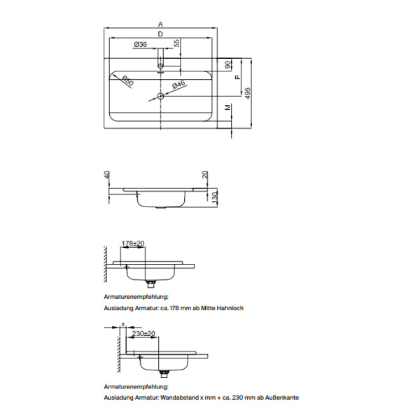 BETTE One Раковина встраиваемая на столешницу  600×495×130 мм,  с 1 отв под смес. с перел. с крепл. в компл.цвет белый (СПЕЦЦЕНА со склада) 
