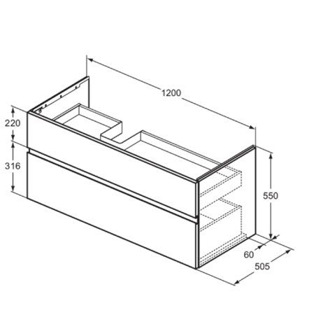 Ideal Standard La Dolce Vita Раковина 1260х535хh145 мм, подвесная/накладная, ассиметричная, чаша слева, 1 отв, с переливом, без крепежа, цвет: белый 