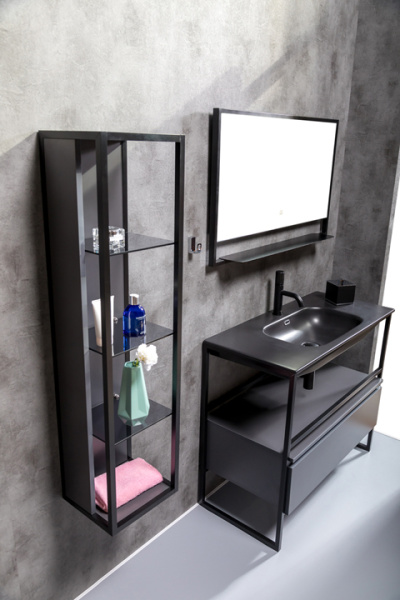 Пенал LOFT высокий антрацит, полки стекло 