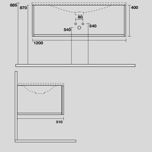 KERASAN SHAPE MOBILE База подвесная 1220х520 мм., подвесной, 1 ящик, с СИФОНОМ 936101, боковины черные/фронт дуб 