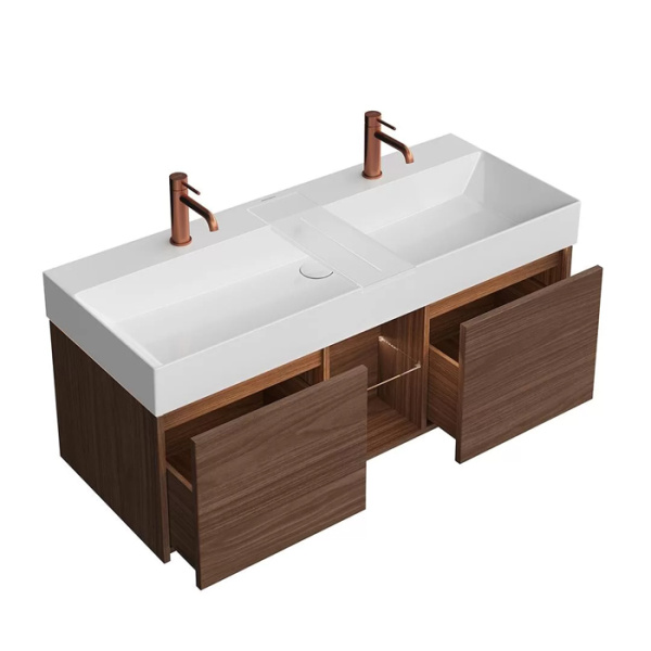 Kerama Marazzi Тумба GRANDE подвесная 120, 2 ящика + открытая зона, структурированный орех 