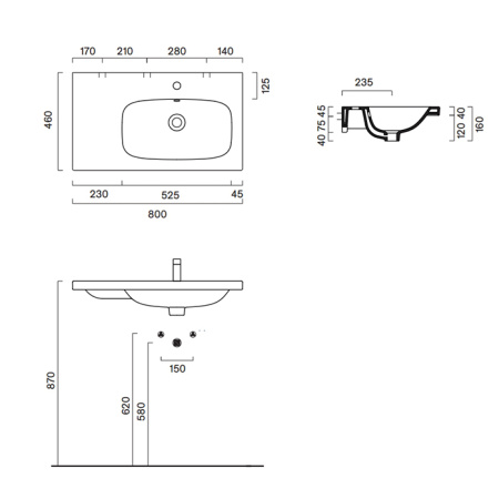 Catalano ALVEA Раковина 80x46 чаша справа, с 1 отв. под смеситель, покрытие Cataglaze+, цвет белый глянцевый 