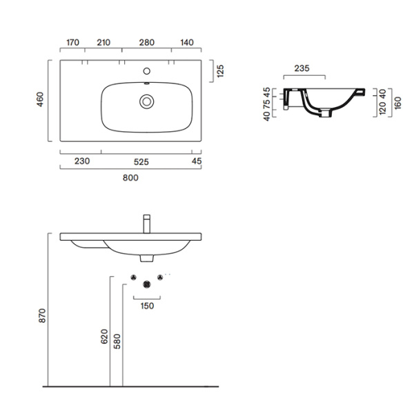 Catalano ALVEA Раковина 80x46 чаша справа, без отв. под смеситель, покрытие Cataglaze+, цвет белый глянцевый 
