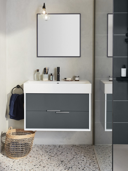 EB1668-J5-J54  VIVIENNE Тумба для раковины 100 см, к. белый блестящий, ф. серый матовый 