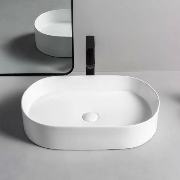 Раковина накладная Oliveeka 9025 на столешницу 555 х 345 белая 