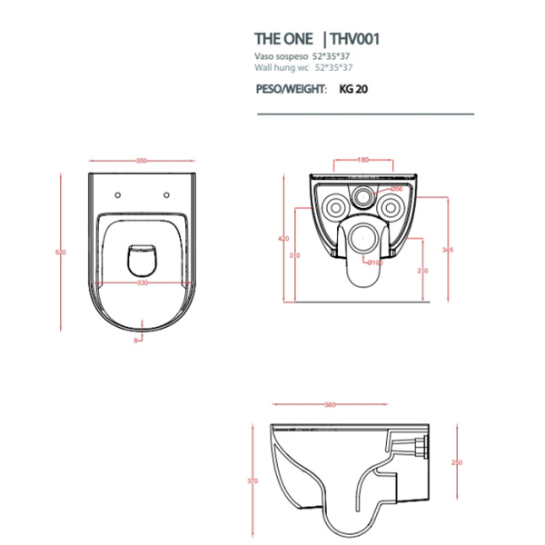 Artceram THE ONE Унитаз подвесной безободковый , 52х35, с креплениями, цвет rosso corallo (Снято с пр-ва) 