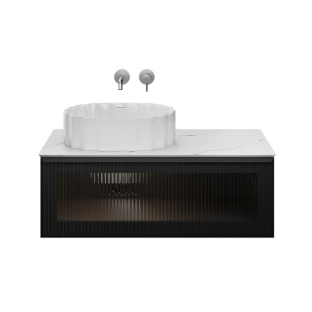 Kerama Marazzi ICONICO Тумба подвесная 100 см. фронт. рифленое стекло, 1 ящик, черная (Цена по АКЦИИ) 