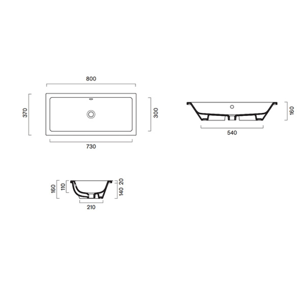 Catalano ZERO Раковина 80x37 встраиваемая или под столешницу, без отв. под смеситель, покрытие Cataglaze+, цвет белый глянцевый 