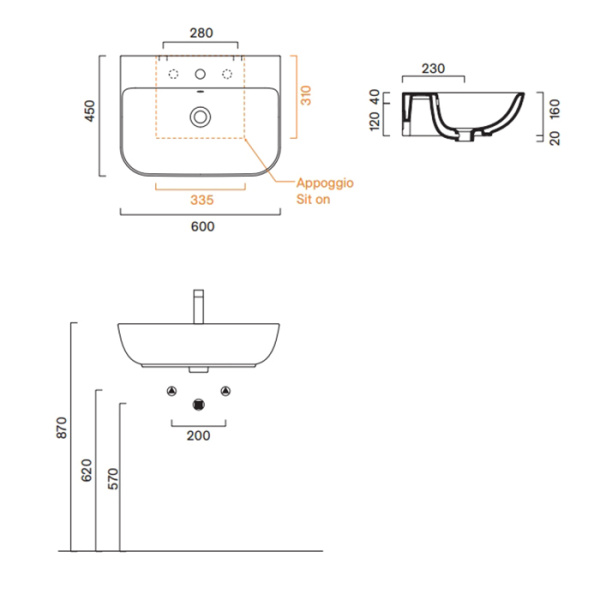 Catalano ITALY Раковина 60x45, с 1 отв. под смеситель, покрытие Cataglaze+, цвет белый глянцевый 