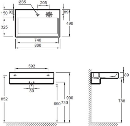 EXD9112-00 раковина TERRACE с подсветкой /80х49/ (бел) 