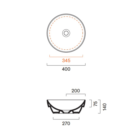 Catalano SFERA Раковина D40 h14 встраиваемая, без отв. под смеситель, покрытие Cataglaze+, цвет черный матовый 