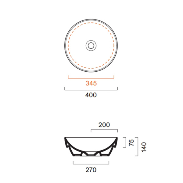 Catalano SFERA Раковина D40 h14 встраиваемая, без отв. под смеситель, покрытие Cataglaze+, цвет черный матовый 