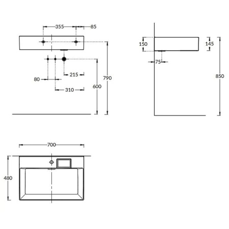 Kerama Marazzi Раковина LOGICA мебельная\подвесная с одним отверстием 70*48,14,5см,  с 1 отв.под смеситель, с переливом, белая глянцевая 