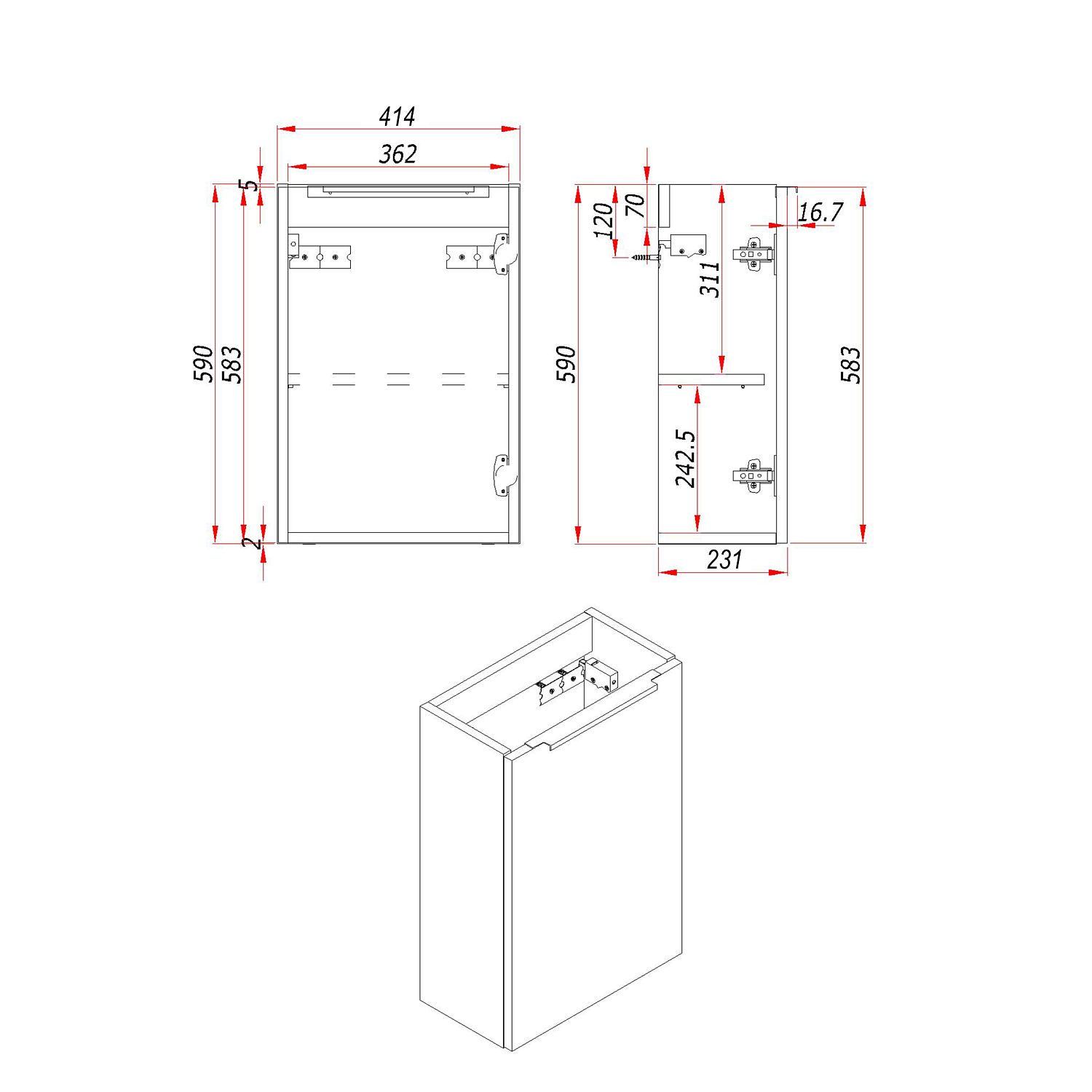 Тумба под раковину/столешницу Монови Слим, Аттик 40