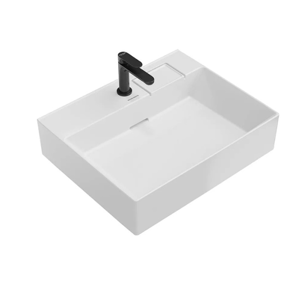 Kerama Marazzi Раковина LOGICA мебельная с одним отверстием 60*48,14,5см,  с 1 отв.под смеситель, с переливом, белая глянцевая 