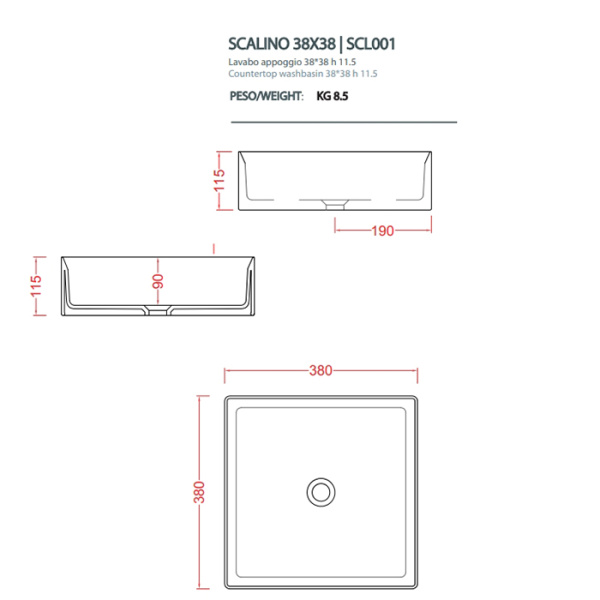 Artceram SCALINO Раковина настольная 38x38 см, цвет cream (фактура - необработанная глина) 