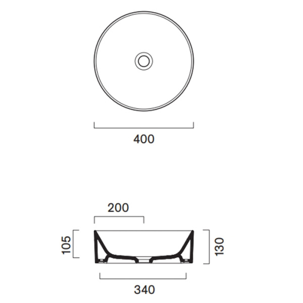 Catalano Zero  Раковина 40 см диаметр,  на столешницу, без отв. под смеситель, покрытие Cataglaze+, цвет белый глянцевый 