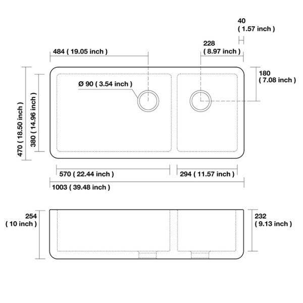 KERASAN Hanna Glasse OXFORDSHIRE Раковина керамическая кухонная 1003x470x254 мм,без отв под смеситель, без сифона, толщина 40 мм, цвет белый 